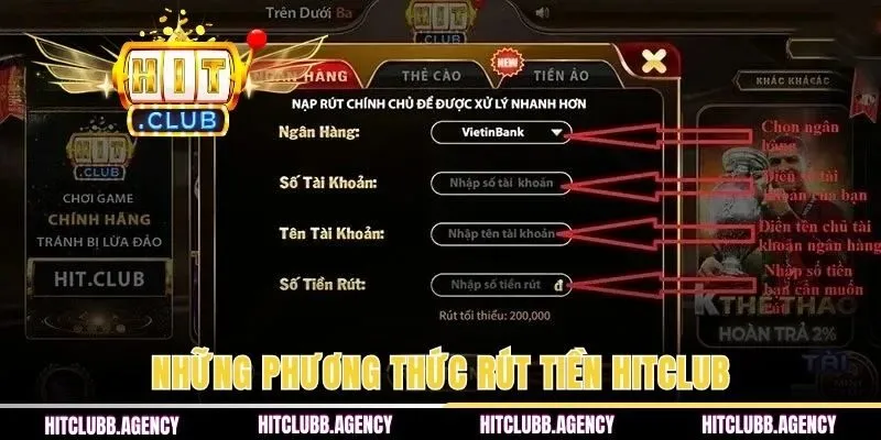 Những phương thức giao dịch rút tiền HITCLUB